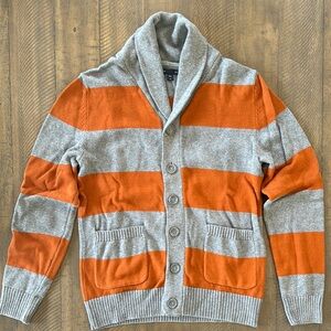 GAP Gray and Orange Striped Cardigan Sweater